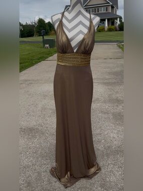Beaded Waist Maxi Dress in Gold-Brown